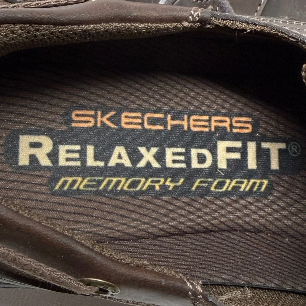 Skechers Expected Gemble Mens 9 Dark Brown Leather Boat Deck Shoes 64114 Office